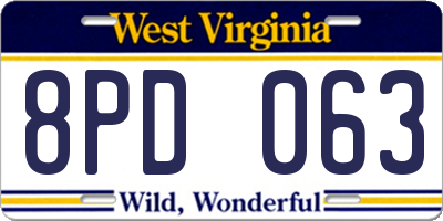 WV license plate 8PD063