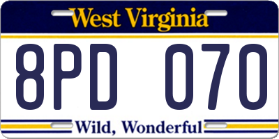 WV license plate 8PD070