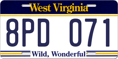 WV license plate 8PD071