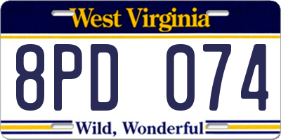 WV license plate 8PD074