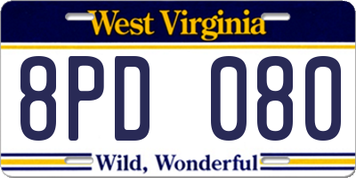 WV license plate 8PD080
