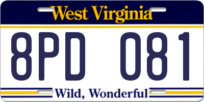 WV license plate 8PD081