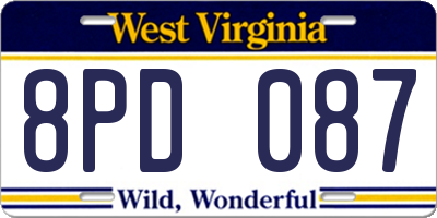 WV license plate 8PD087