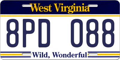 WV license plate 8PD088
