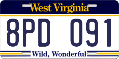 WV license plate 8PD091