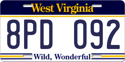 WV license plate 8PD092