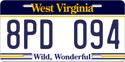 WV license plate 8PD094