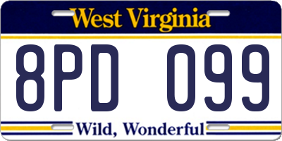 WV license plate 8PD099