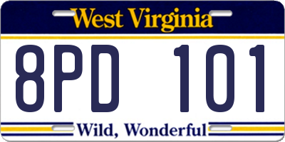WV license plate 8PD101