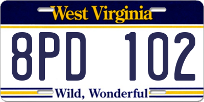 WV license plate 8PD102