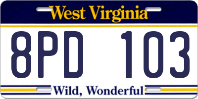 WV license plate 8PD103