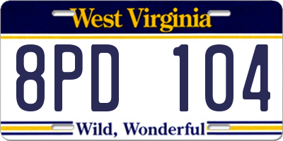 WV license plate 8PD104