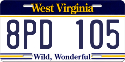 WV license plate 8PD105