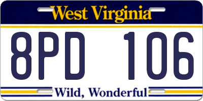 WV license plate 8PD106