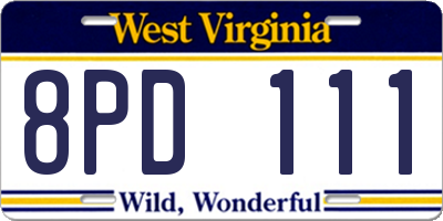 WV license plate 8PD111