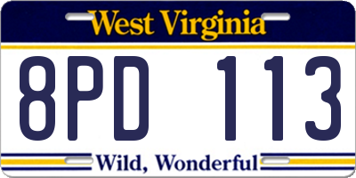 WV license plate 8PD113