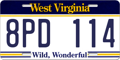 WV license plate 8PD114