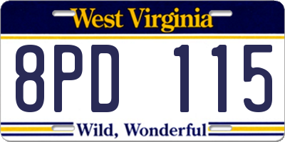 WV license plate 8PD115
