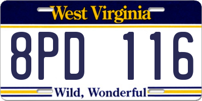 WV license plate 8PD116