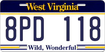 WV license plate 8PD118