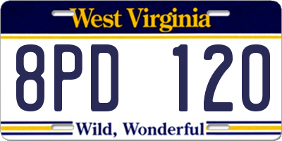WV license plate 8PD120