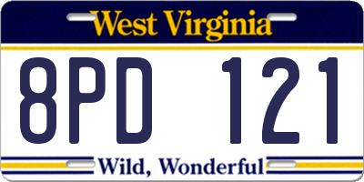 WV license plate 8PD121