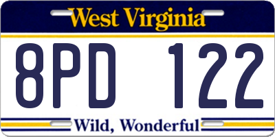 WV license plate 8PD122