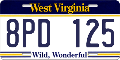 WV license plate 8PD125