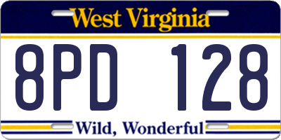 WV license plate 8PD128