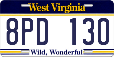 WV license plate 8PD130