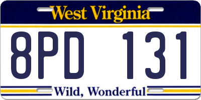 WV license plate 8PD131