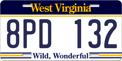 WV license plate 8PD132