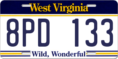 WV license plate 8PD133