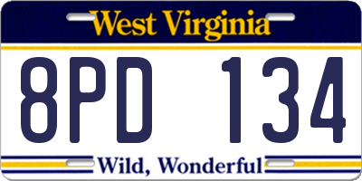 WV license plate 8PD134