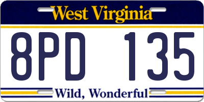 WV license plate 8PD135