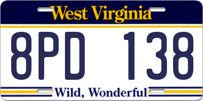WV license plate 8PD138