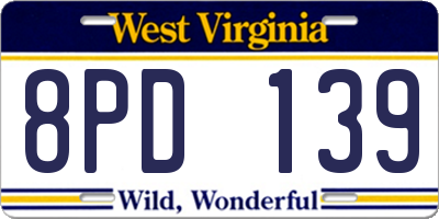 WV license plate 8PD139