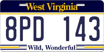 WV license plate 8PD143