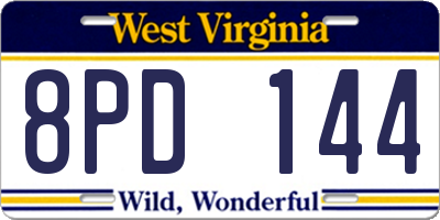 WV license plate 8PD144