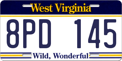 WV license plate 8PD145