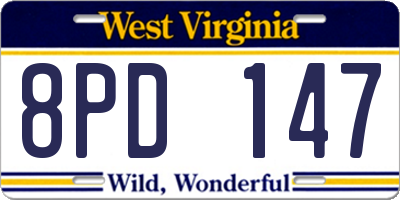WV license plate 8PD147
