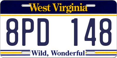 WV license plate 8PD148