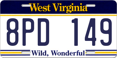 WV license plate 8PD149