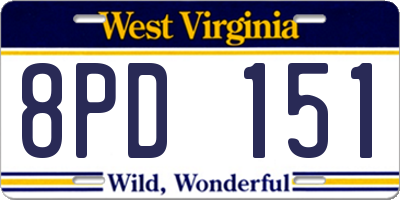 WV license plate 8PD151