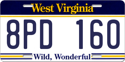 WV license plate 8PD160