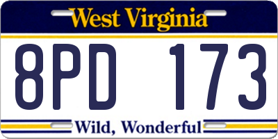 WV license plate 8PD173