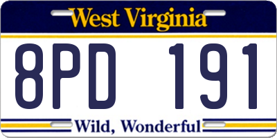 WV license plate 8PD191