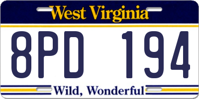 WV license plate 8PD194