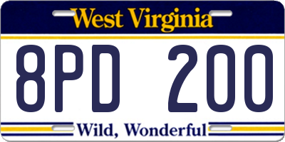 WV license plate 8PD200