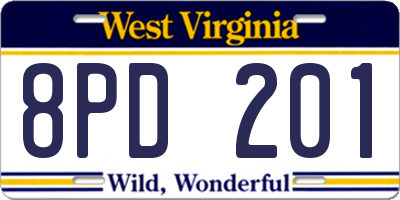 WV license plate 8PD201